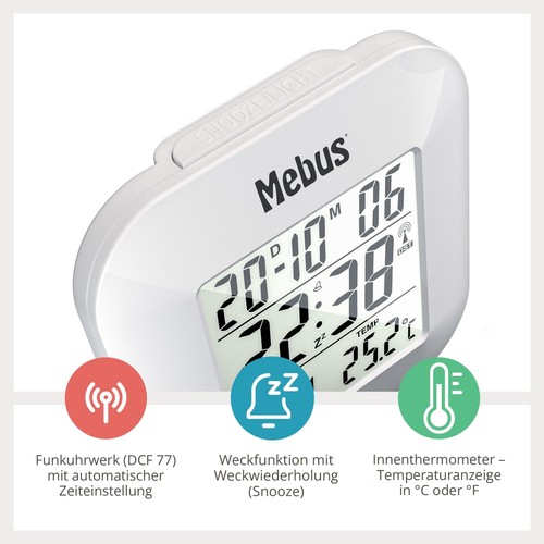 digitaler Funk-Wecker mit Thermometer Datumsanzeige und Beleuchtung Snooze-Fu... - Bild 2 von 7