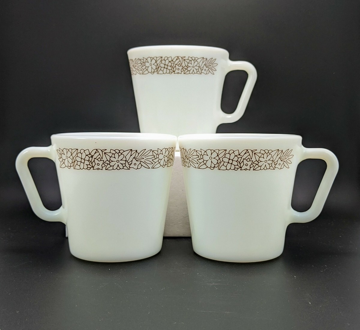 Vintage Pyrex Coffee Mugs Cups Woodland Pattern Pyrex Corning 3