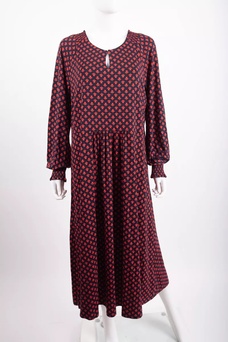 BODEN Womens Eliza Jersey Midi Dress Navy Blue Red Printed UK 20
