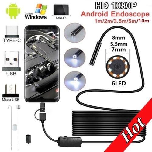 Waterproof HD Endoscope USB Borescope Inspection Snake Camera For Android PC - Afbeelding 1 van 28