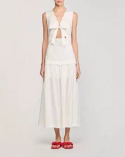 Women Sandro French Style Sleeveless V-neck Two-Piece Midi Dress