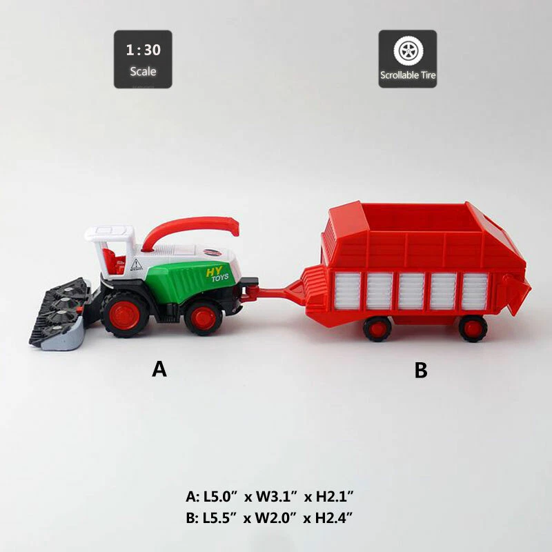 Farm Tractor Toy Front Harvester with Crop Transporter Trailer Diecast Model - Image 2 of 4