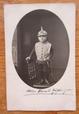 Vintage Portrait Photo Little Boy in Children - Uniform / Pickelhaube / Saber