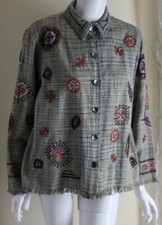 Chico's Sz 2 L Ethnic Soft Lux Tweed Beaded Art-to-Wear Blazer Jacket.