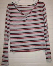 Wild Love Juniors Multi Colored V-Neck Striped Long Sleeve Shirt Size XL