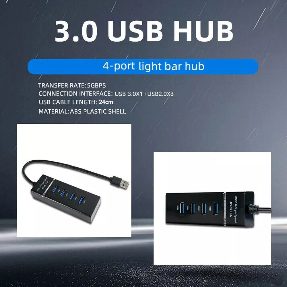 USB Hub 3.0 4 Port Splitter,4 Port High Speed USB Data Hub  For PC Mac Laptop