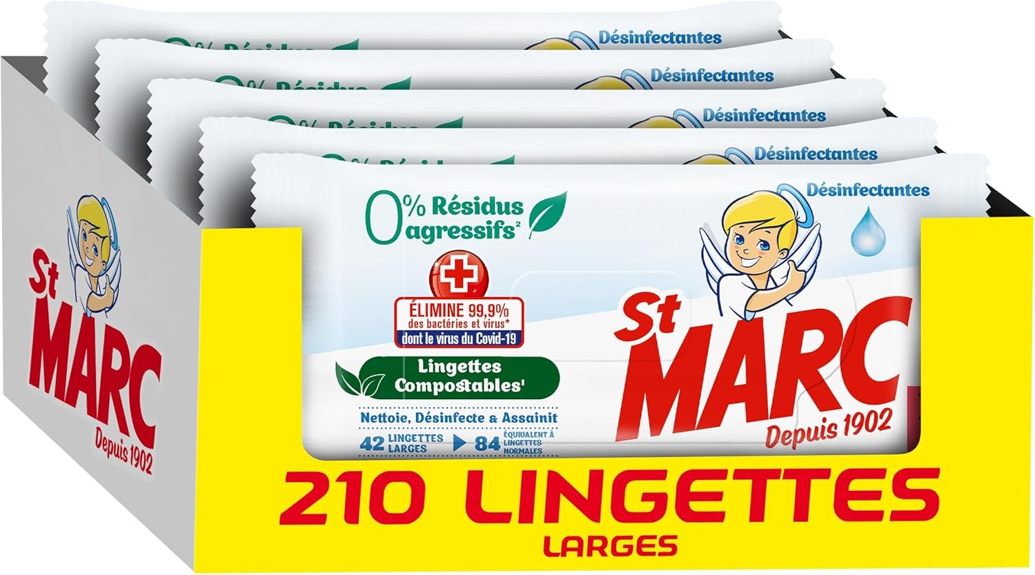 Lingettes désinfectantes St Marc sans rinçage contre les bactéries