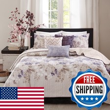 Madison Park Modern Floral Coverlet Breathable Taupe King Quilt Set, 6pc