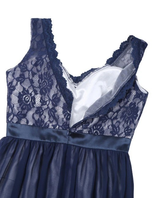 Damen Abendkleid Brautjungfern Lang Mintgrün Chiffon Spitze Gürtel Mint - Bild 4 von 4