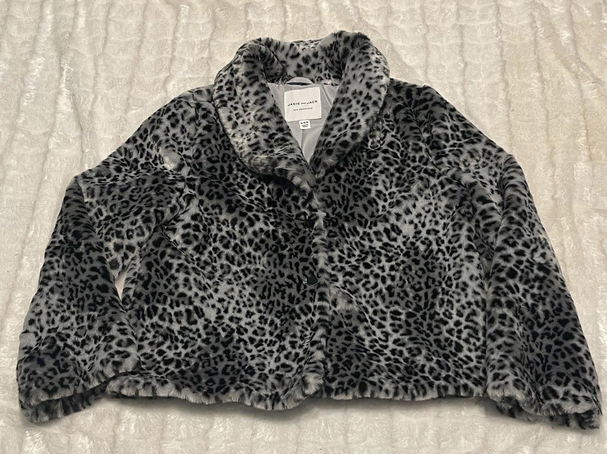 Womens Janie and Jack  Elegant Grey Leopard  Faux Fur Cropped  Jacket View 6