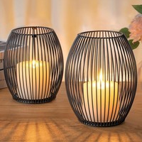 KerzenstäNder 2Er Set Metall Schwarz Vintage Deko FüR Stumpenkerzen Tischdeko