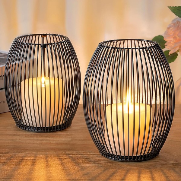 KerzenstäNder 2Er Set Metall Schwarz Vintage Deko FüR Stumpenkerzen Tischdeko-image