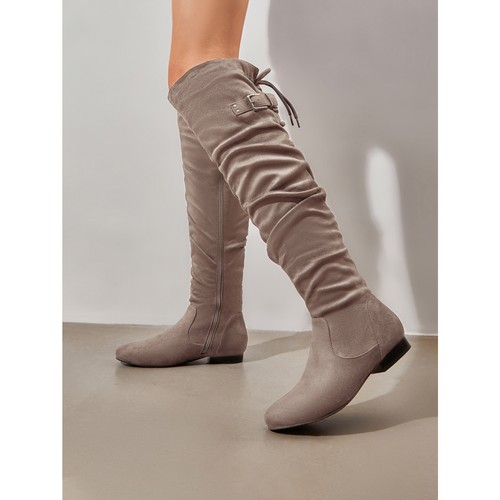 Women Ladies Fashion Thigh High Boots Classic Flat Zip PU Over The Knee Boots US - Picture 23 of 28