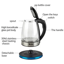 1.8 L 1200 W Electric Glass Kettle Fast Boiling Transparent For Kitchen Home Use