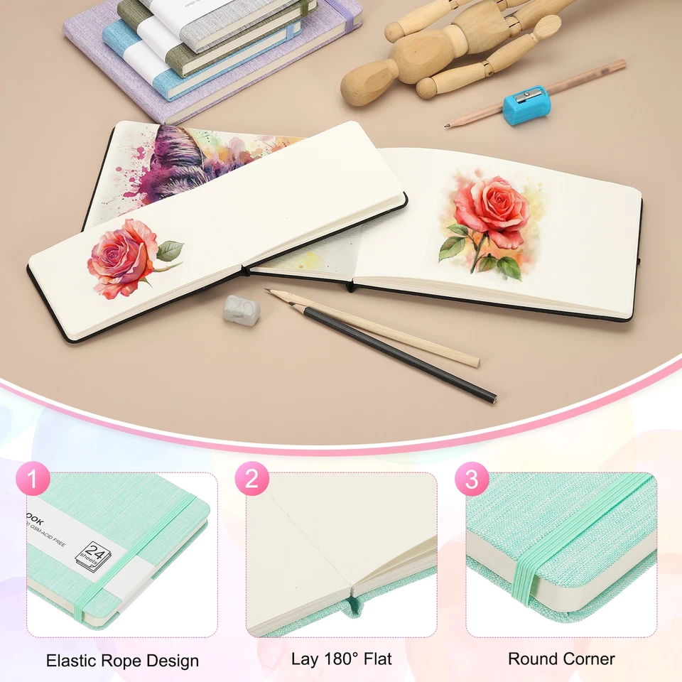 8.3x5.5" Watercolor Sketchbook, 3Pcs 300GSM/203lb, Green - Image 3 of 4