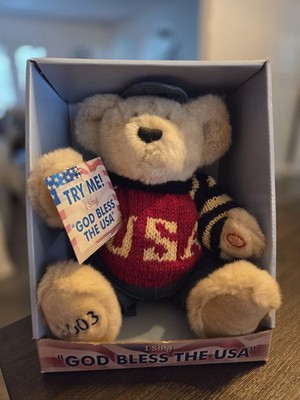 Dan-Dee Plush Singing Teddy Bear God Bless the USA 2003 NEW Needs Batteries
