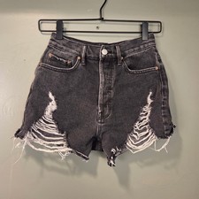 Pacsun Women's Denim Ultra High Rise Vintage Short Distressed Size 24 Gray Black