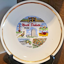 Vintage North Dakota State American Ironstone Co. Plate, Made in USA 1960s
