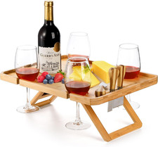 Bamboo Wine Picnic Table with Wine Bottle ,for Park Camping Beach Outdoor Snack
