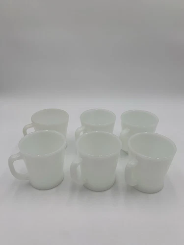 6  Vintage Fire King Ivory Milk White Coffee Mug Cup D-Handle Oven Ware Set