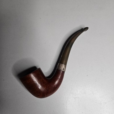 Vintage Dunhill Root Briar 485 Bent Billiard Smoking Pipe Silver Band White Dot