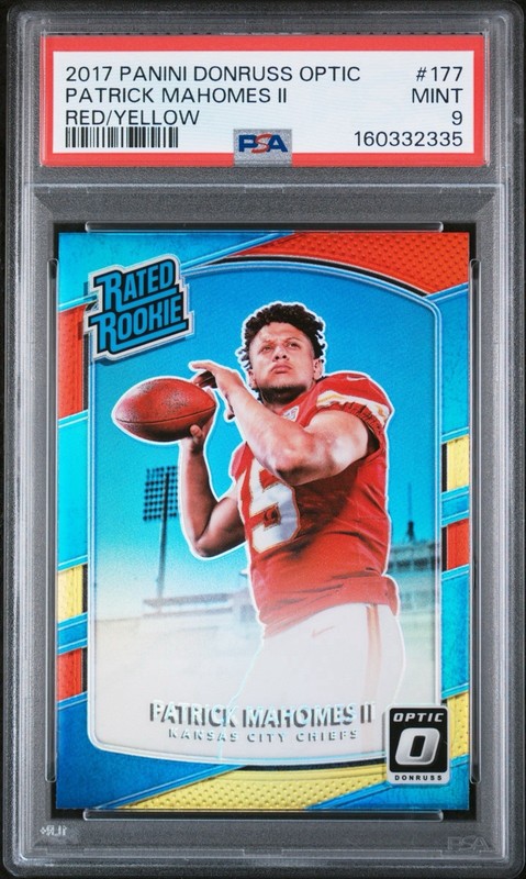 2017 Donruss Optic Rated Rookie Patrick Mahomes II #177 Red & Yellow Prizm PSA 9