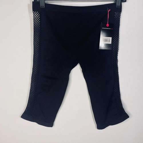 NWT Women's Diamond Mesh crop capri Leggings Pink Lipstick Sweat Size M/L black - Bild 2 von 5