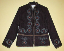 COLDWATER CREEK Embroidered Embossed Chocolate Brown Jacket Size PS