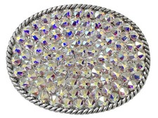 Western Rhinestone Crystal Belt Buckle Fits 1-1/2" Wide Belt Crystal AB