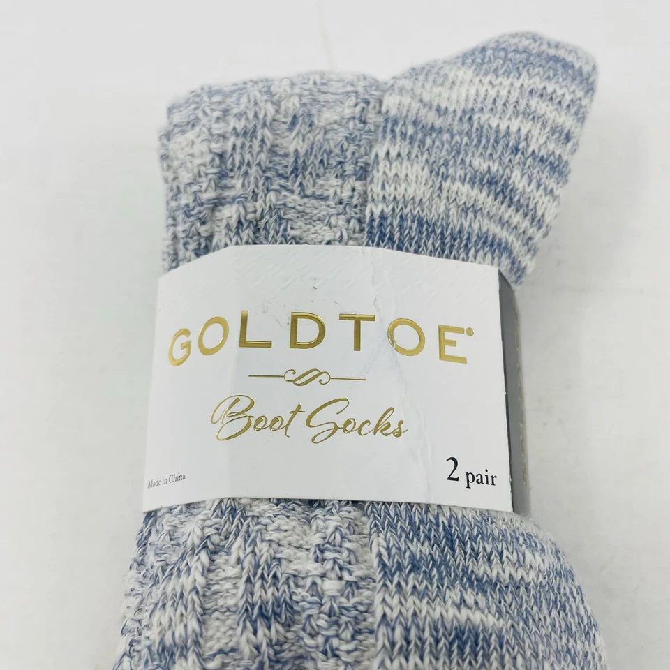 Gold Toe 女式鞋 6-9 码 2 件装褶皱电缆纽扣船员袜蓝色 2584 — 第 4/4 张图片