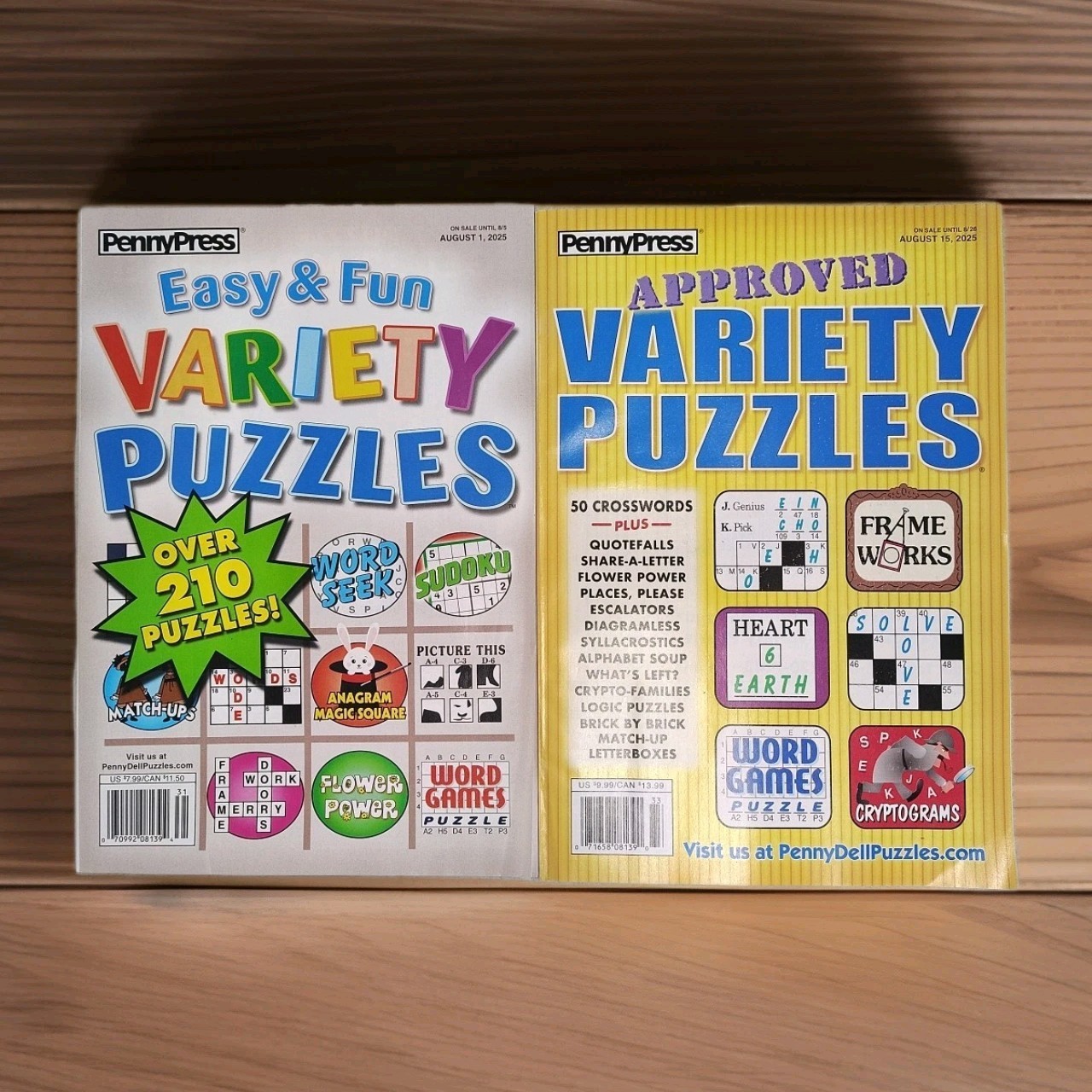 Lot of 2 PENNY PRESS DELL Easy & Fun/Approved VARIETY PUZZLES AUGUST 2025 NEW!!