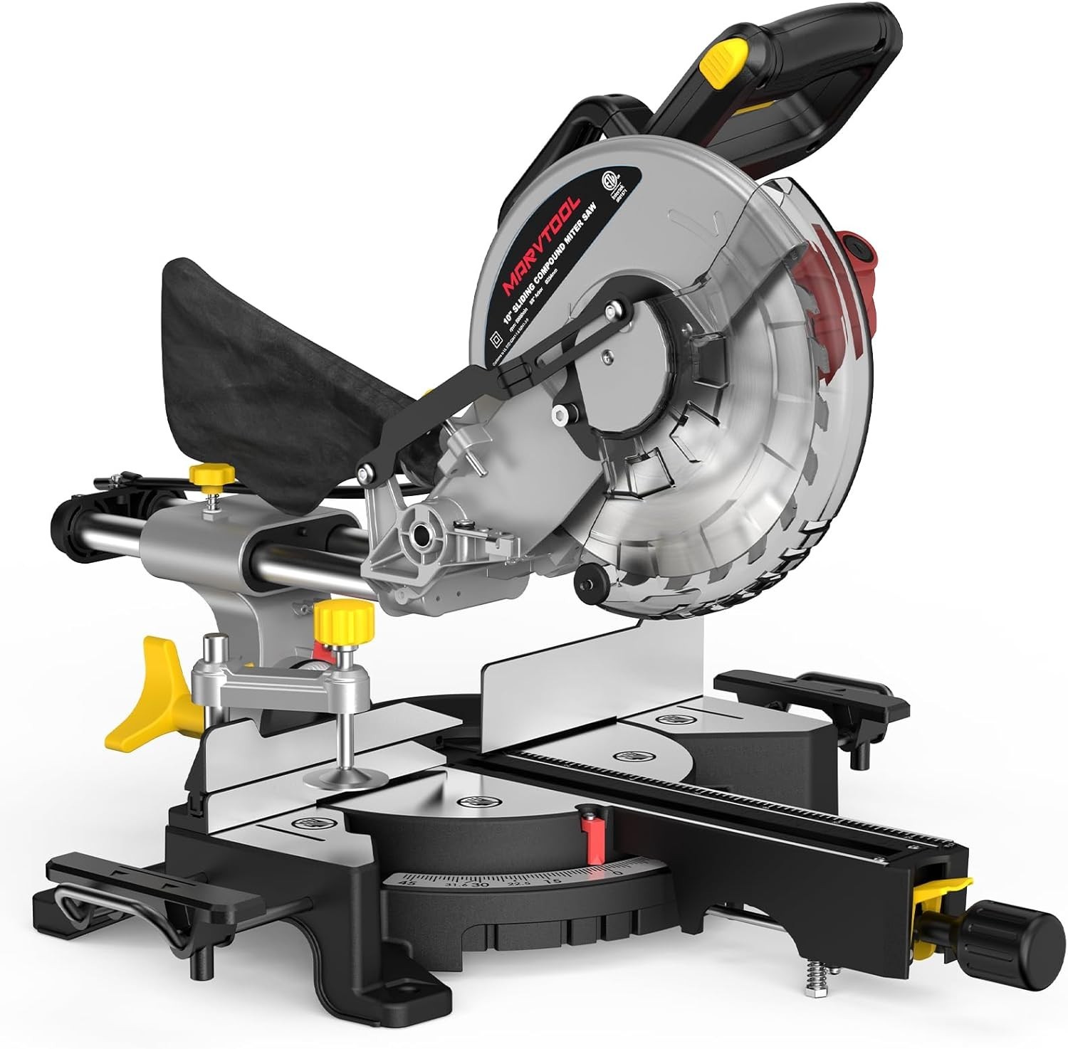 MarvTool 10 inch Sliding Compound Miter Saw 15Amp Power Saw 0-45 Single Bevel