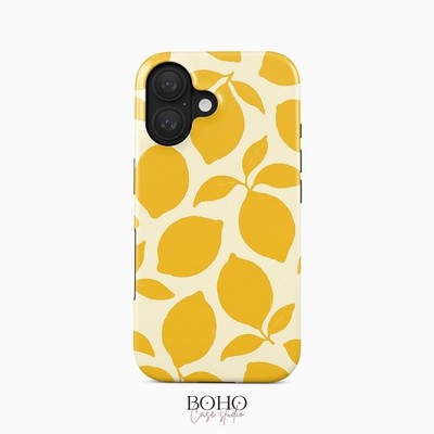Yellow Lemon Phone Case, Fresh Minimal Citrus Pattern, iPhone, Samsung