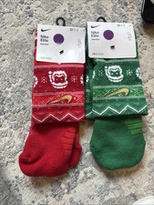 Nike 2 PAIR ELITE Crew Basketball Socks CHRISTMAS Theme sz XL Men Sz 12-15