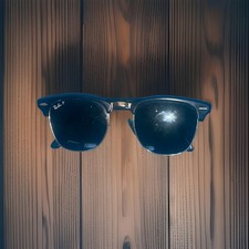 Ray-Ban Clubmaster RB3016 Browline Polarized Sunglasses Black/Gold 145mm