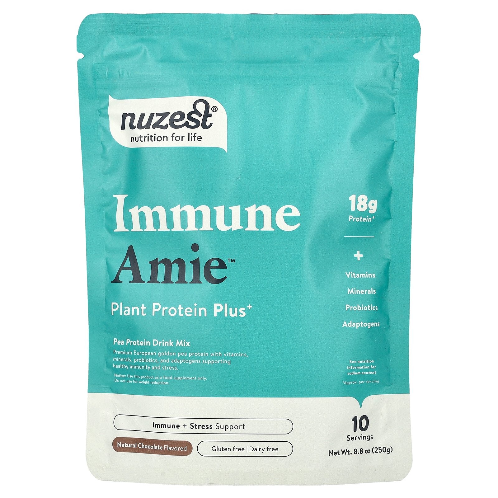 Immune Amie , Растительный протеин Плюс+, Натуральный шоколад, 8,8 унций (250 г)