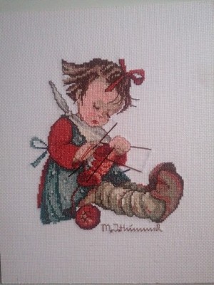 M. J. Hummel StickBild Kreuzstickerei 33 cm x 27 cm Mit Ramen