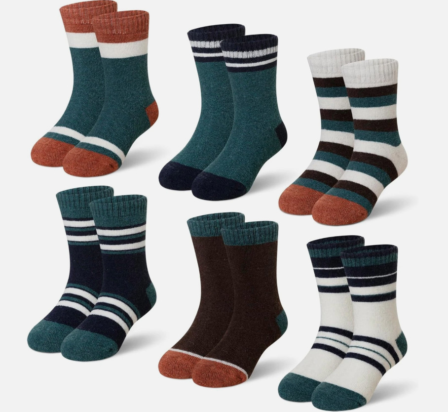 6 Pairs Kids Merino Wool Socks Boys Girls Thermal Winter Hiking Cozy Toddler