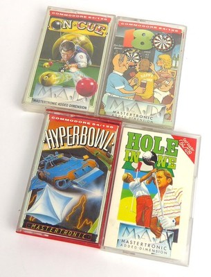 Commodore 64 C64 Spiel --ON CUE + HYPERBOWL + HOLE IN ONE + 180 - 4 Tapes