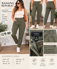 Banana Republic Women  s High Rise Tapered Solid Green Pants Pockets Zip