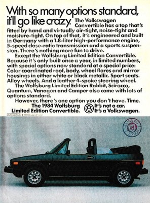 1984 VOLKSWAGEN WOLFSBURG LIMITED EDITION QUANTUM & RABBIT CONVERTIBLE 3-PG AD