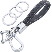 Microfiber Leather Wristlet Keychain, Woven Rope Car Key Holder With 3 Rings New
