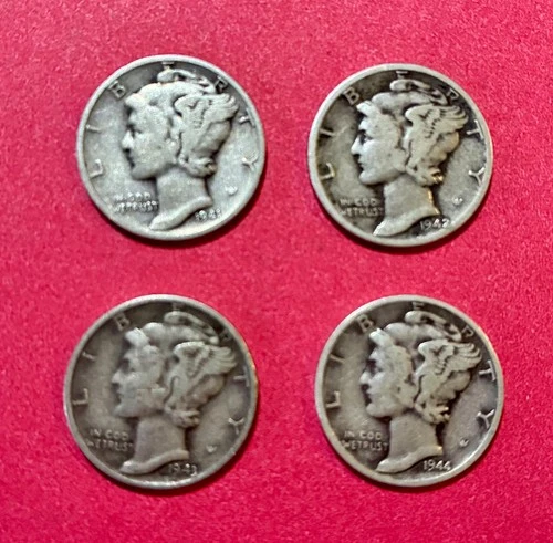 New ListingMercury Dimes 1916-1945 90% Silver Circulated Lot Of 4 different dates