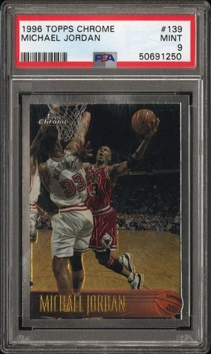 MICHAEL JORDAN 1996-97 TOPPS CHROME PSA 9 MINT CARD #139 MJs 1ST TOPPS CHROME