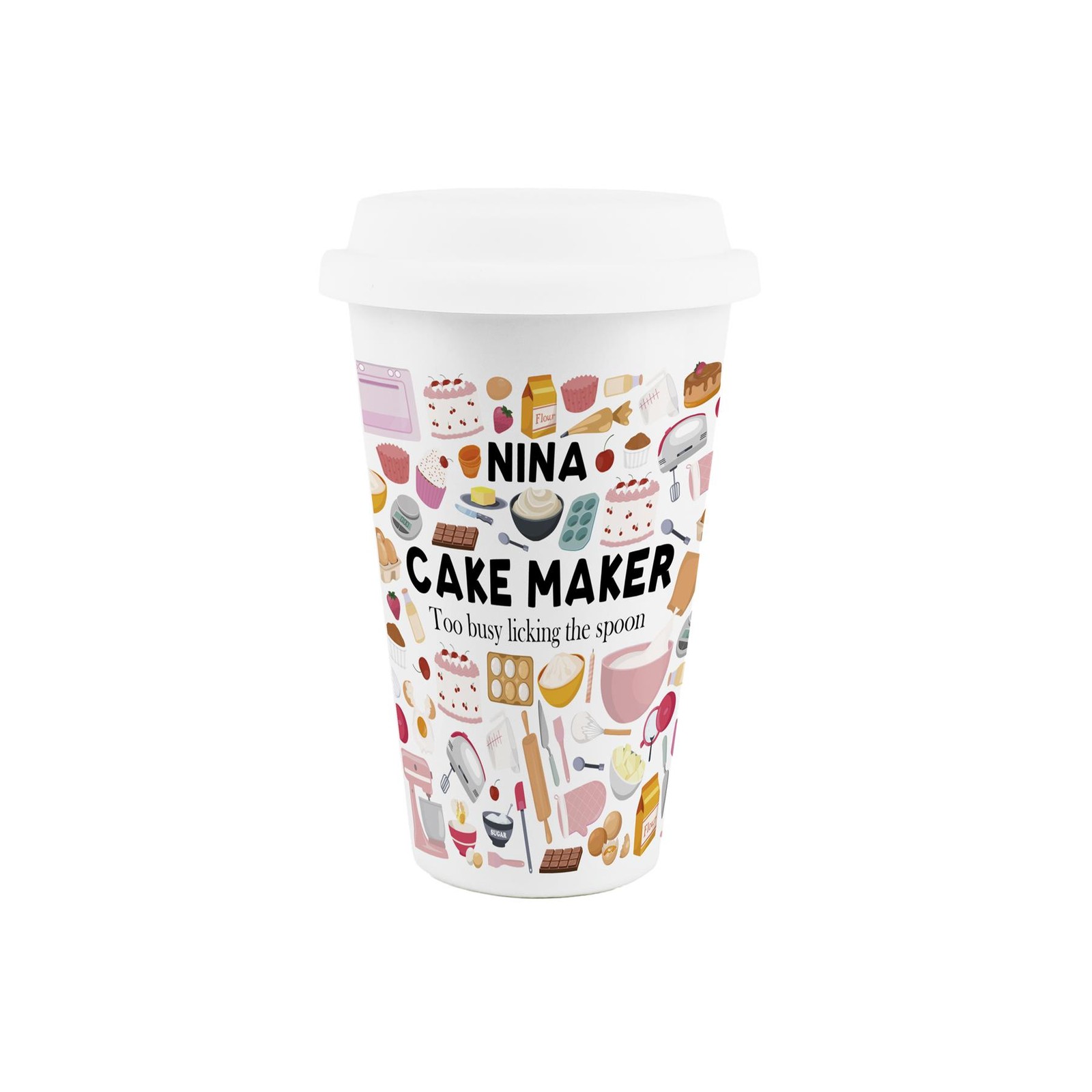 Personalised Cake Maker Ceramic Travel Mug - Reusable Insulated Drinks Cup Gift