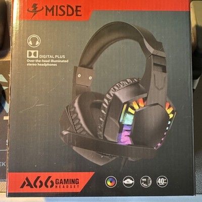MISDE A66 Gaming Headset Stereo Headphones Black Multicolor USB Mic Luminous