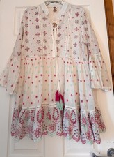 Sumitra Broderie Floral Beach Dress Cover Up One Size BNWT Flowers Cotton Kaftan