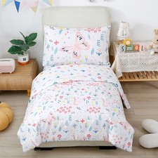 5 Pieces Girls Bed in A Bag Full Size Reversible Pink Flowers Butterfly