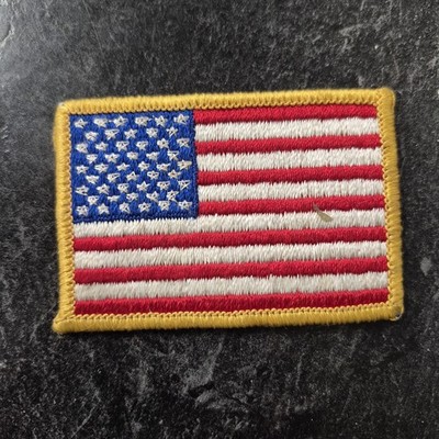 Vintage Embroidered American Flag Sew-On Patch Gold Border USA Patriotic 3x2 in.