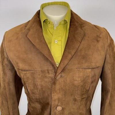 Cortefiel Leather Jacket Blazer Coat Vtg 60s 70s Suede Rockabilly Mens 40 Short